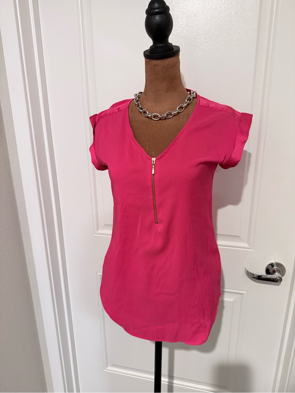 Express Hot Pink Zip Front Blouse Top XXS